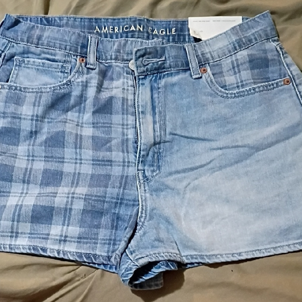 American Eagle Outfitters Plaid Blue Jean Shorts